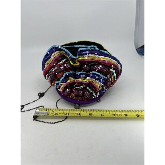Santi Rainbow Beaded Clutch Purse Bag Handheld Kiss Lock Sequin Round - Picture 11 of 11